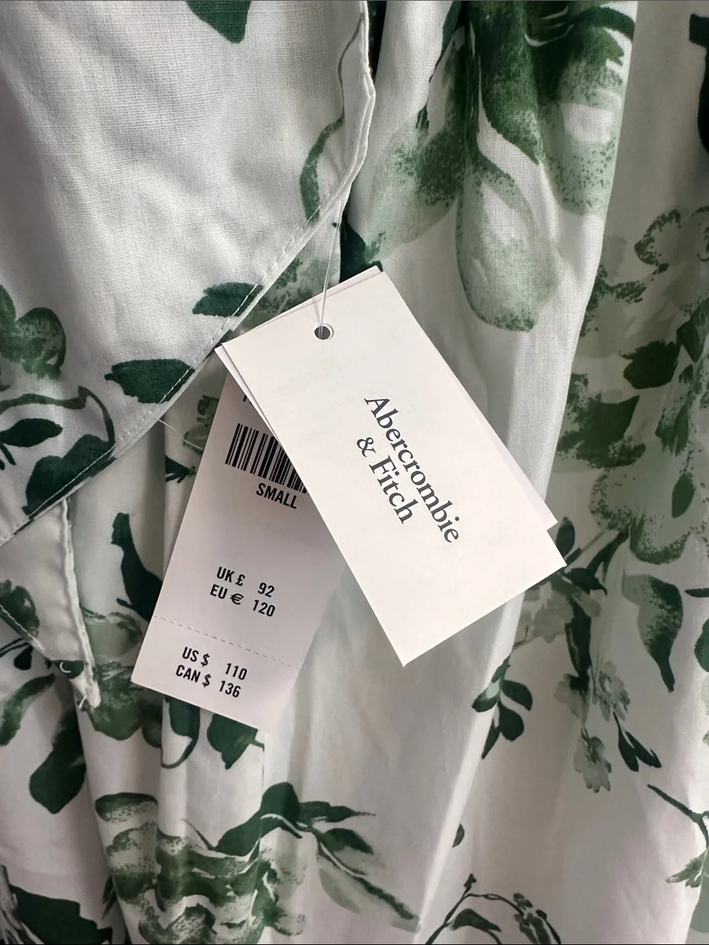 Abercrombie & Fitch White Sundress with Green Botanical Print and Front Tie